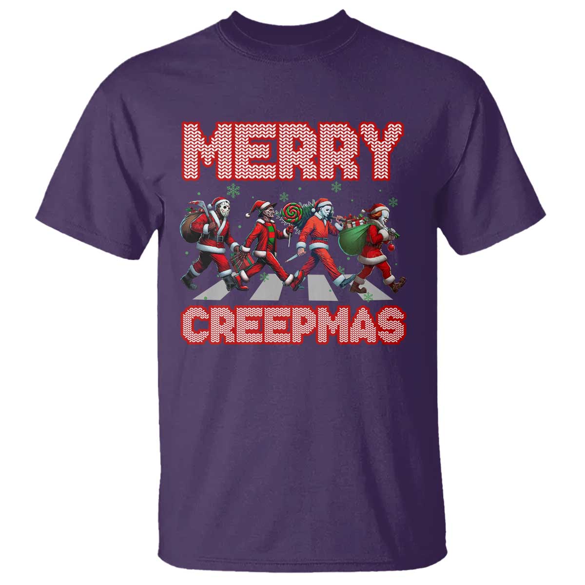 Horror Christmas T Shirt Merry Creepmas Horror Characters - Wonder Print Shop