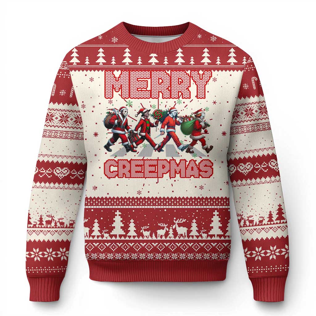 Horror Xmas Ugly Christmas Sweater Merry Creepmas Horror Characters - Wonder Print Shop