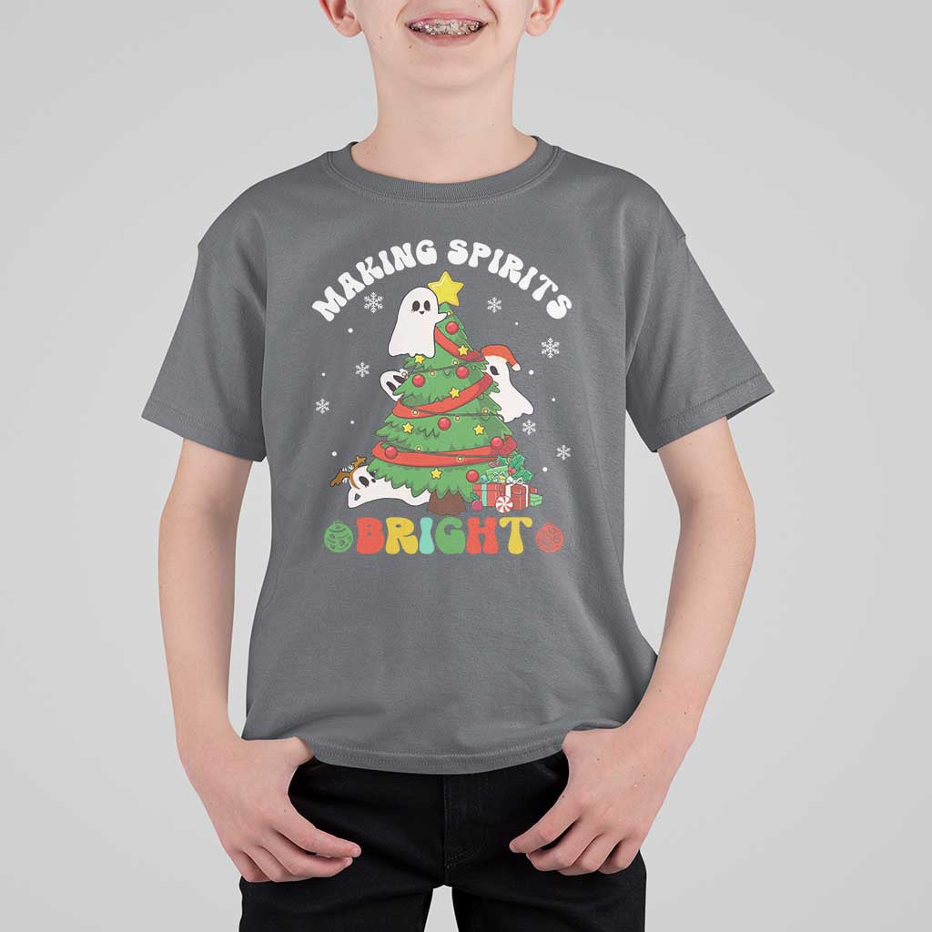Gothic Xmas T Shirt For Kid Making Spirits Bright Cute Ghost Christmas Tree - Wonder Print Shop