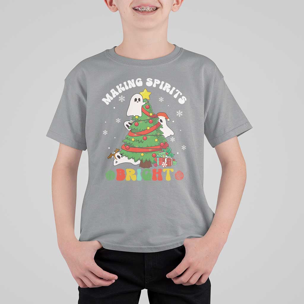 Gothic Xmas T Shirt For Kid Making Spirits Bright Cute Ghost Christmas Tree - Wonder Print Shop