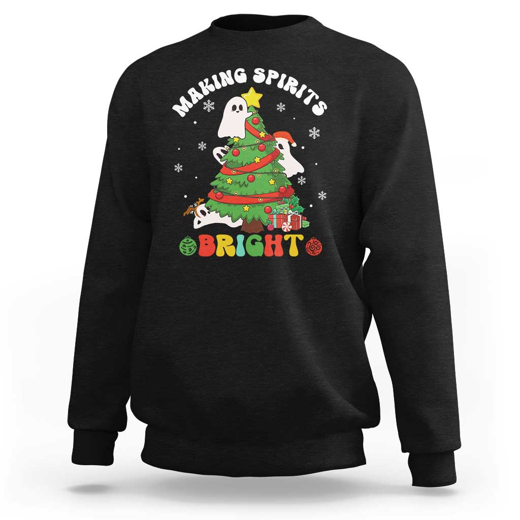 Gothic Xmas Sweatshirt Making Spirits Bright Cute Ghost Christmas Tree - Wonder Print Shop