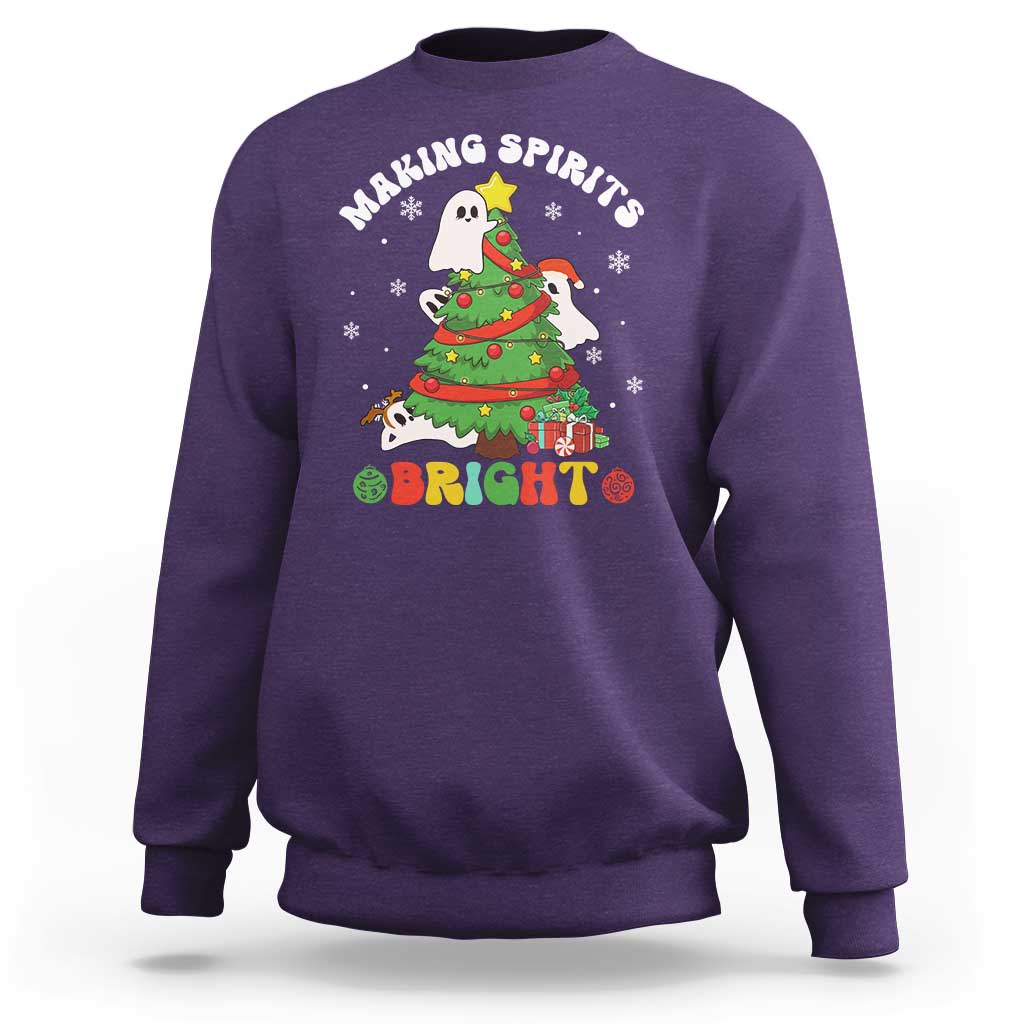 Gothic Xmas Sweatshirt Making Spirits Bright Cute Ghost Christmas Tree - Wonder Print Shop