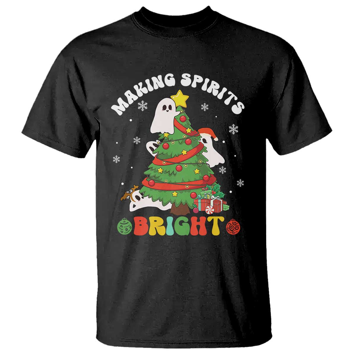 Gothic Xmas T Shirt Making Spirits Bright Cute Ghost Christmas Tree - Wonder Print Shop