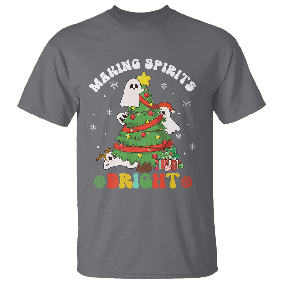 Gothic Xmas T Shirt Making Spirits Bright Cute Ghost Christmas Tree - Wonder Print Shop
