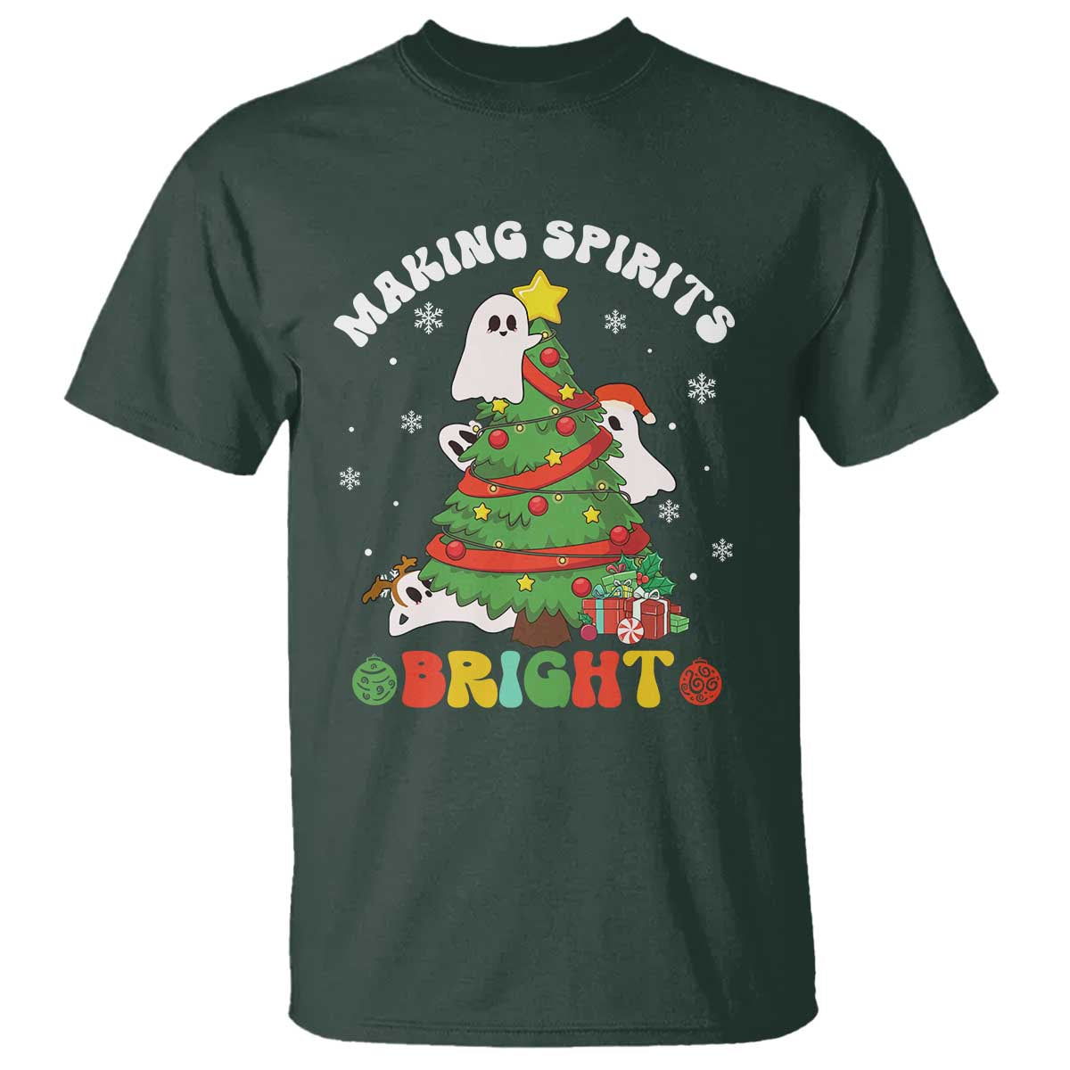 Gothic Xmas T Shirt Making Spirits Bright Cute Ghost Christmas Tree - Wonder Print Shop