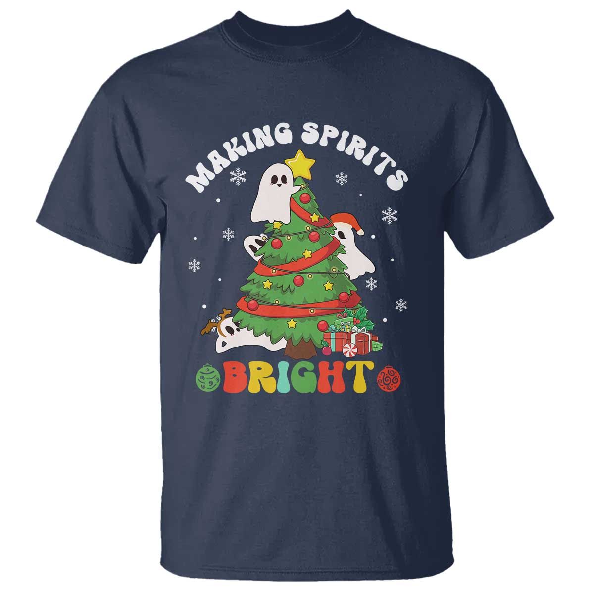 Gothic Xmas T Shirt Making Spirits Bright Cute Ghost Christmas Tree - Wonder Print Shop