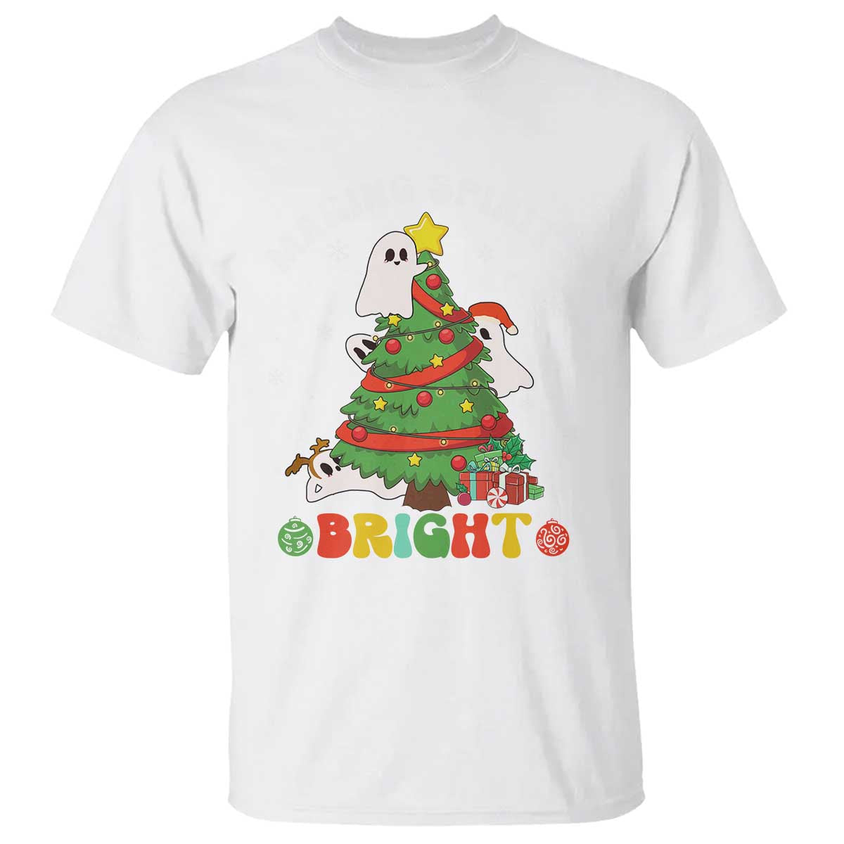 Gothic Xmas T Shirt Making Spirits Bright Cute Ghost Christmas Tree - Wonder Print Shop