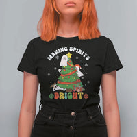 Gothic Xmas T Shirt For Women Making Spirits Bright Cute Ghost Christmas Tree - Wonder Print Shop