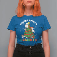 Gothic Xmas T Shirt For Women Making Spirits Bright Cute Ghost Christmas Tree - Wonder Print Shop