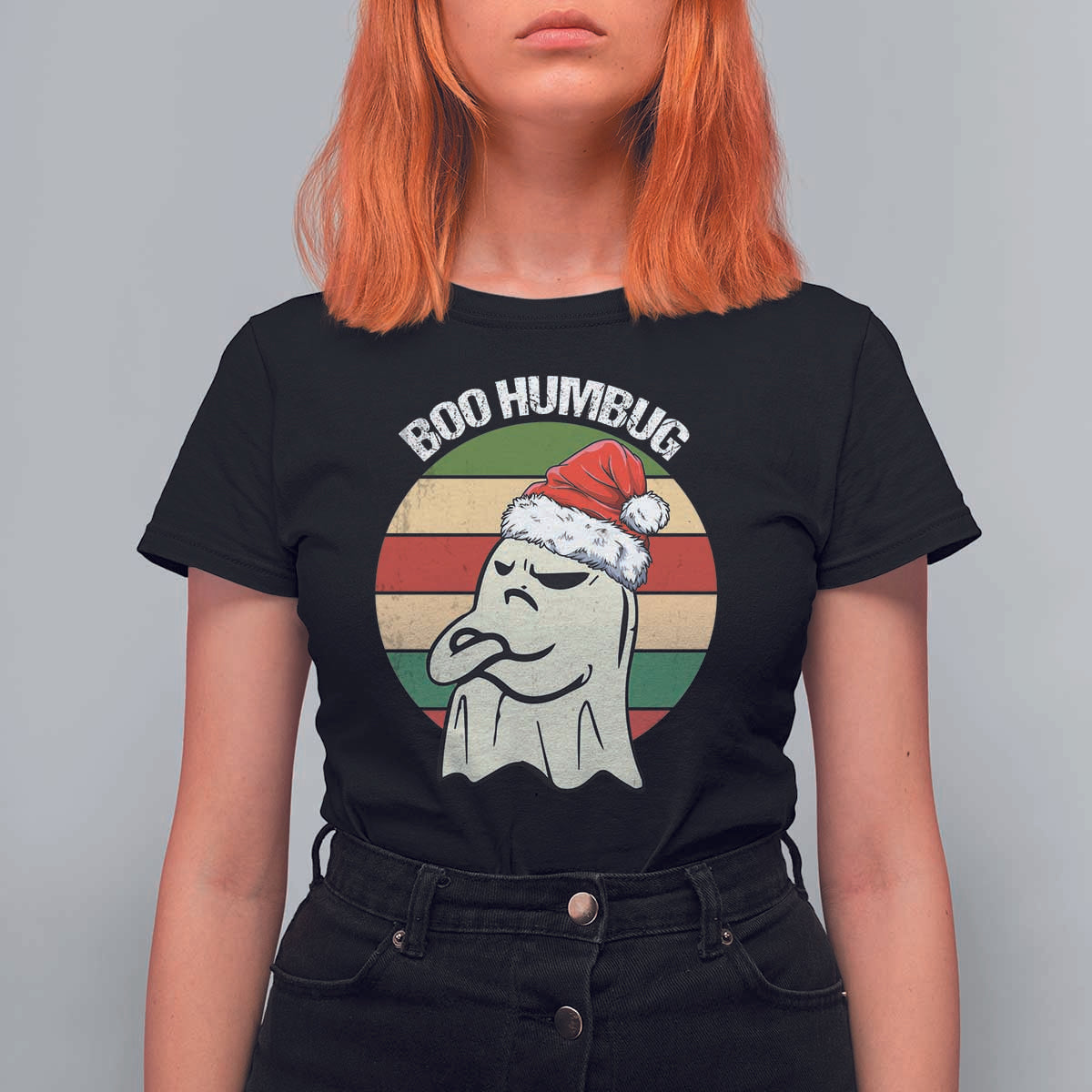 Gothic Xmas T Shirt For Women Boo Humbug Santa Ghost - Wonder Print Shop