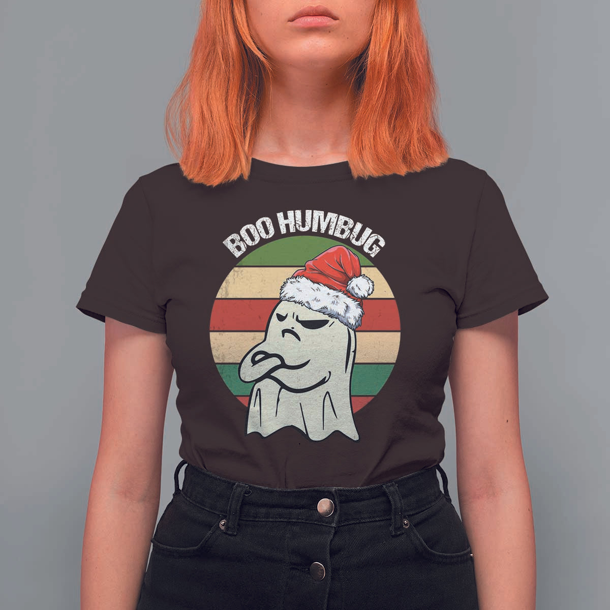 Gothic Xmas T Shirt For Women Boo Humbug Santa Ghost - Wonder Print Shop