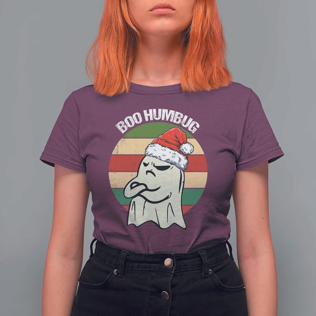 Gothic Xmas T Shirt For Women Boo Humbug Santa Ghost - Wonder Print Shop