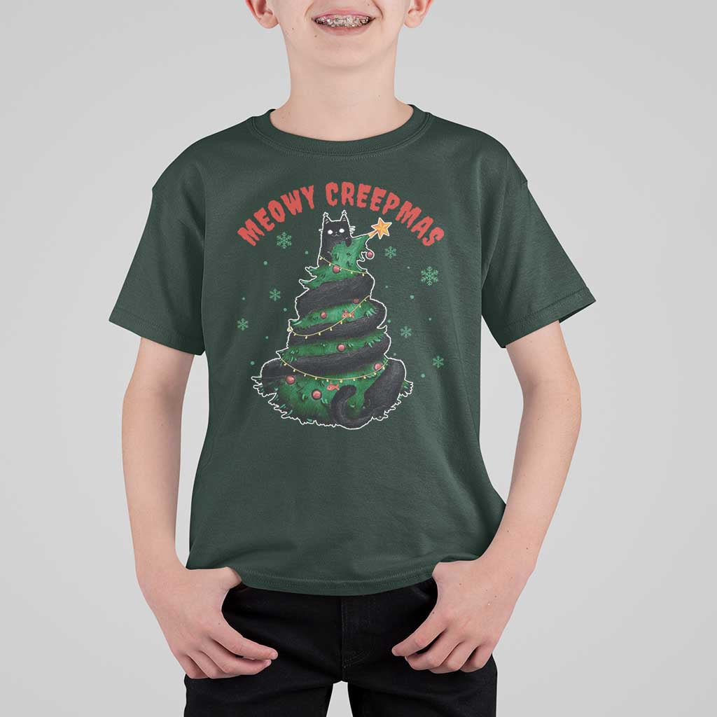 Gothic Xmas T Shirt For Kid Meowy Creepmas Cat Christmas Tree - Wonder Print Shop