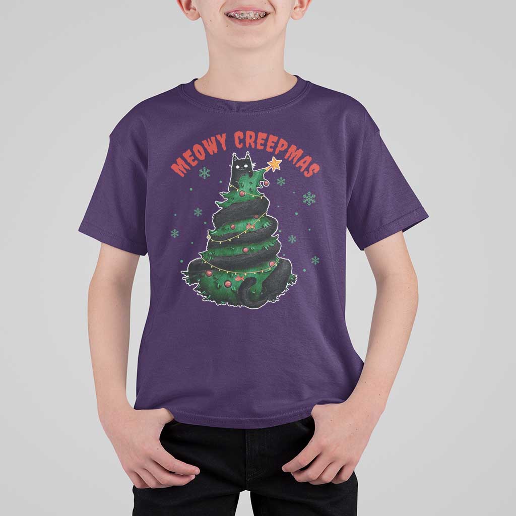Gothic Xmas T Shirt For Kid Meowy Creepmas Cat Christmas Tree - Wonder Print Shop