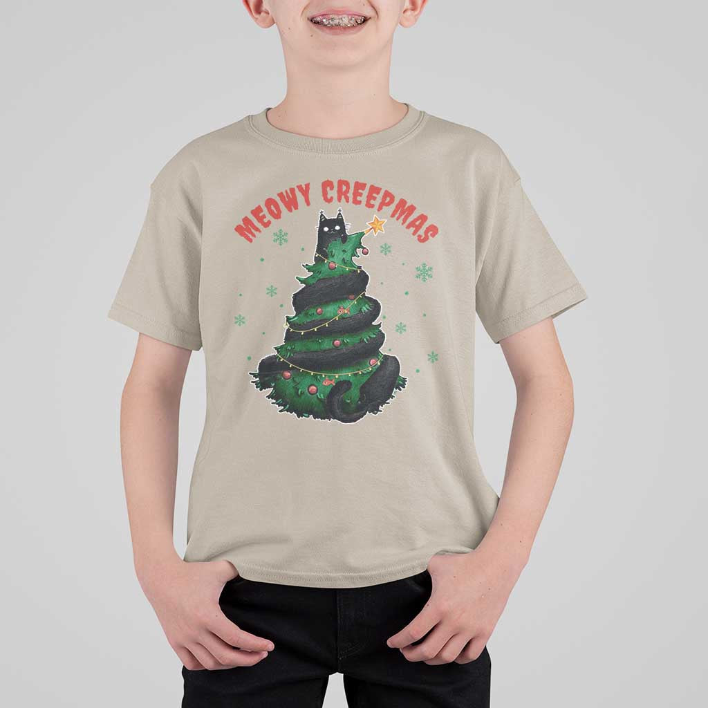 Gothic Xmas T Shirt For Kid Meowy Creepmas Cat Christmas Tree - Wonder Print Shop