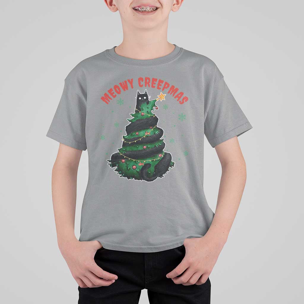 Gothic Xmas T Shirt For Kid Meowy Creepmas Cat Christmas Tree - Wonder Print Shop