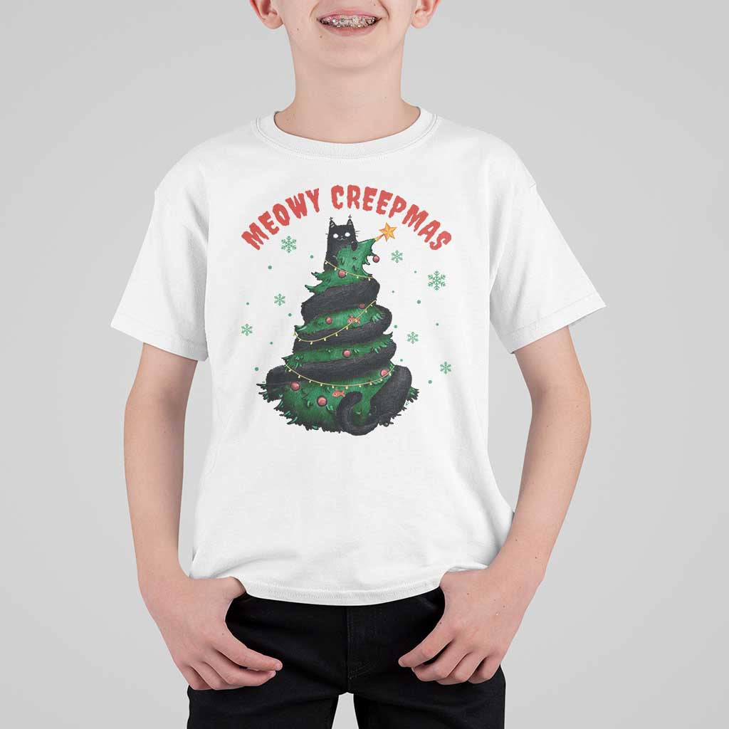 Gothic Xmas T Shirt For Kid Meowy Creepmas Cat Christmas Tree - Wonder Print Shop
