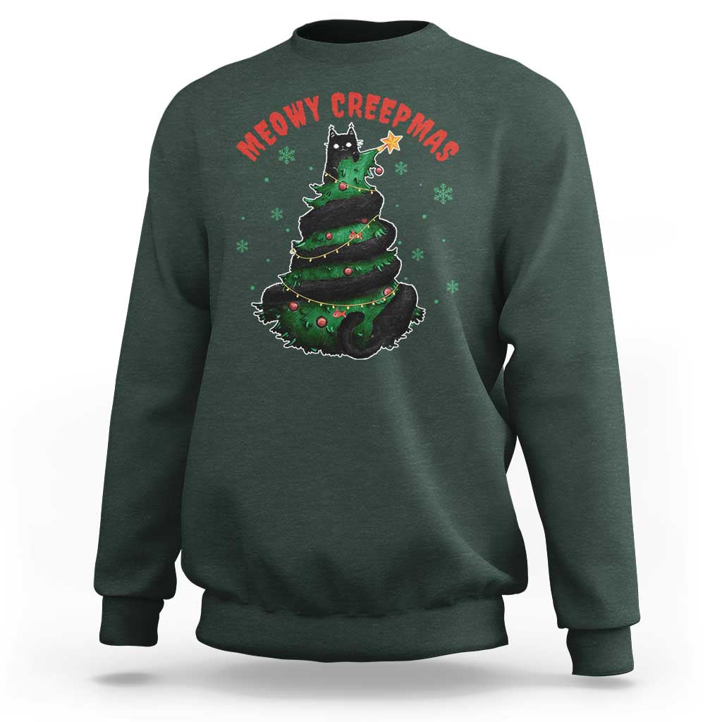 Gothic Xmas Sweatshirt Meowy Creepmas Cat Christmas Tree - Wonder Print Shop