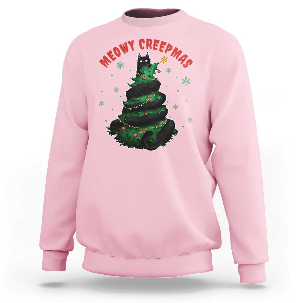Gothic Xmas Sweatshirt Meowy Creepmas Cat Christmas Tree - Wonder Print Shop