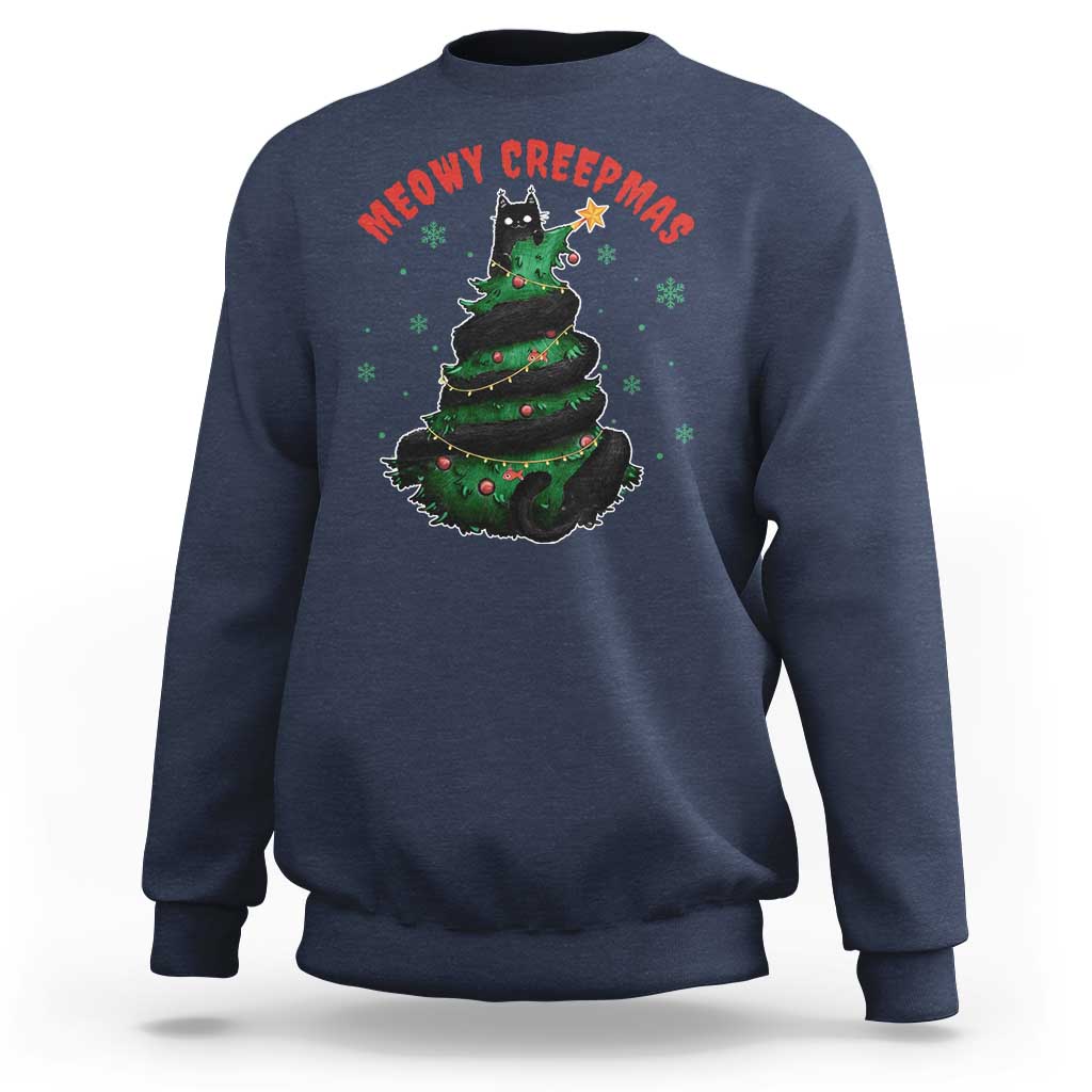 Gothic Xmas Sweatshirt Meowy Creepmas Cat Christmas Tree - Wonder Print Shop