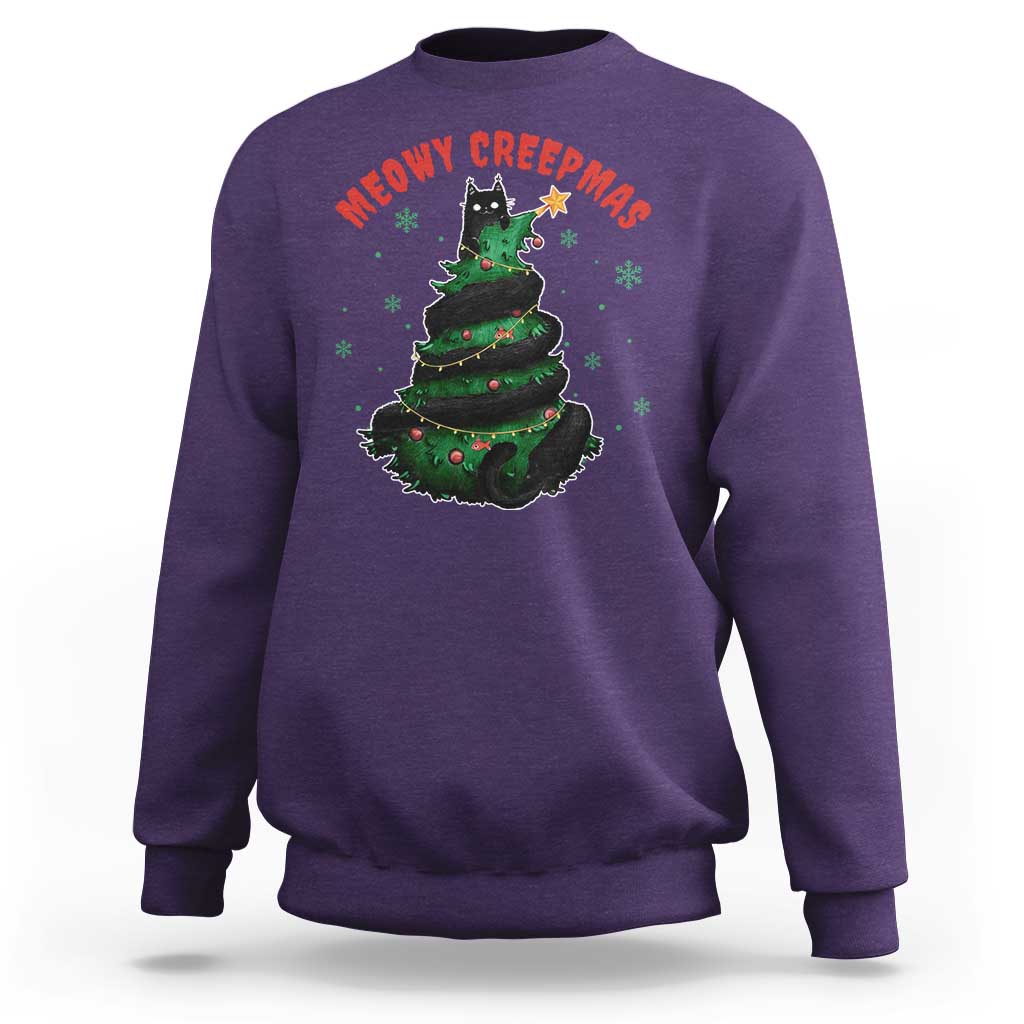 Gothic Xmas Sweatshirt Meowy Creepmas Cat Christmas Tree - Wonder Print Shop