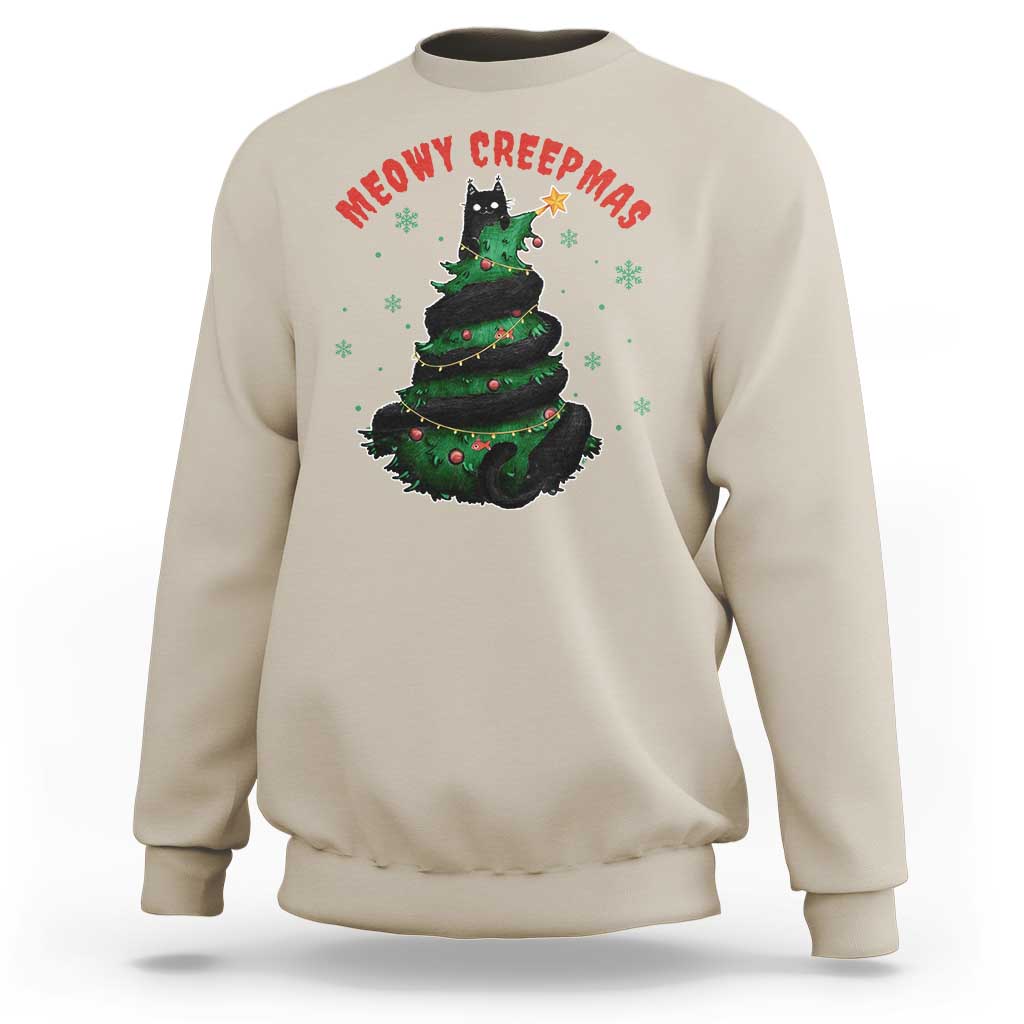 Gothic Xmas Sweatshirt Meowy Creepmas Cat Christmas Tree - Wonder Print Shop