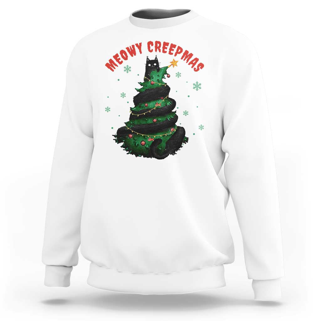 Gothic Xmas Sweatshirt Meowy Creepmas Cat Christmas Tree - Wonder Print Shop