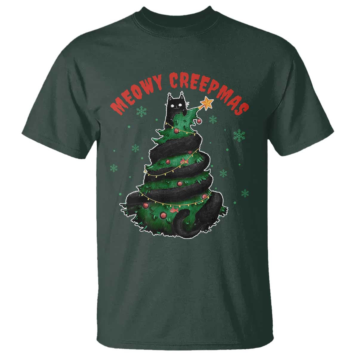 Gothic Xmas T Shirt Meowy Creepmas Cat Christmas Tree - Wonder Print Shop