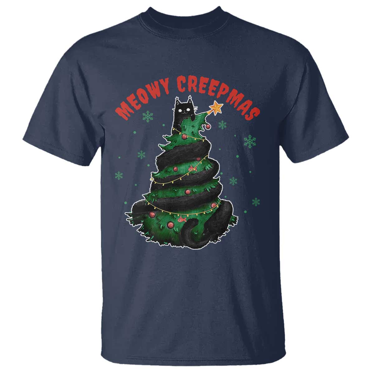 Gothic Xmas T Shirt Meowy Creepmas Cat Christmas Tree - Wonder Print Shop