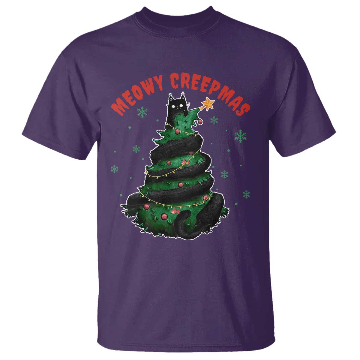 Gothic Xmas T Shirt Meowy Creepmas Cat Christmas Tree - Wonder Print Shop