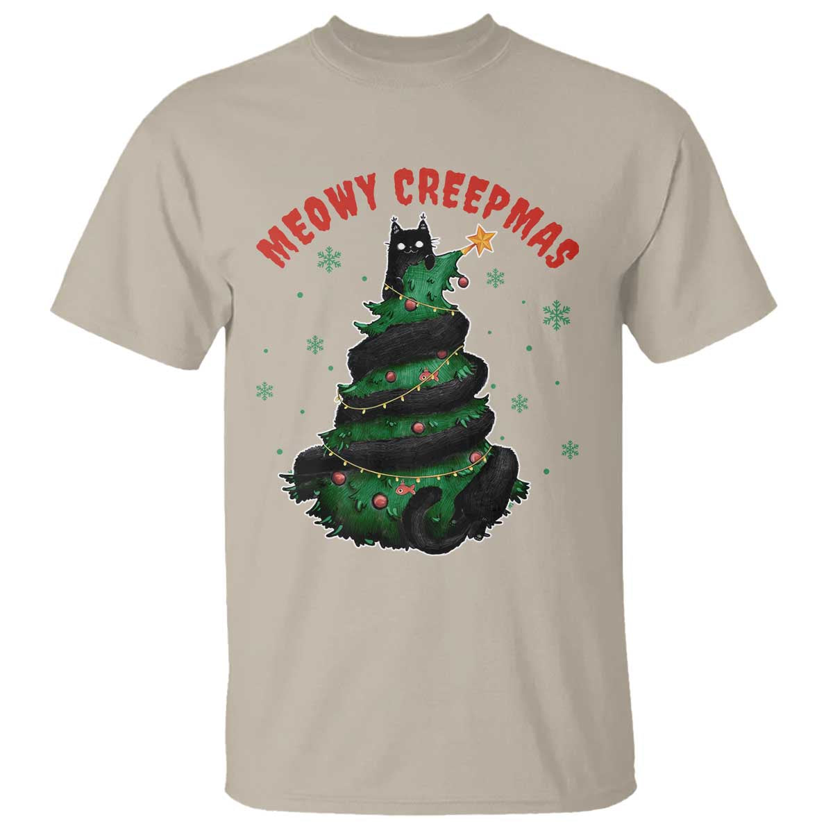 Gothic Xmas T Shirt Meowy Creepmas Cat Christmas Tree - Wonder Print Shop