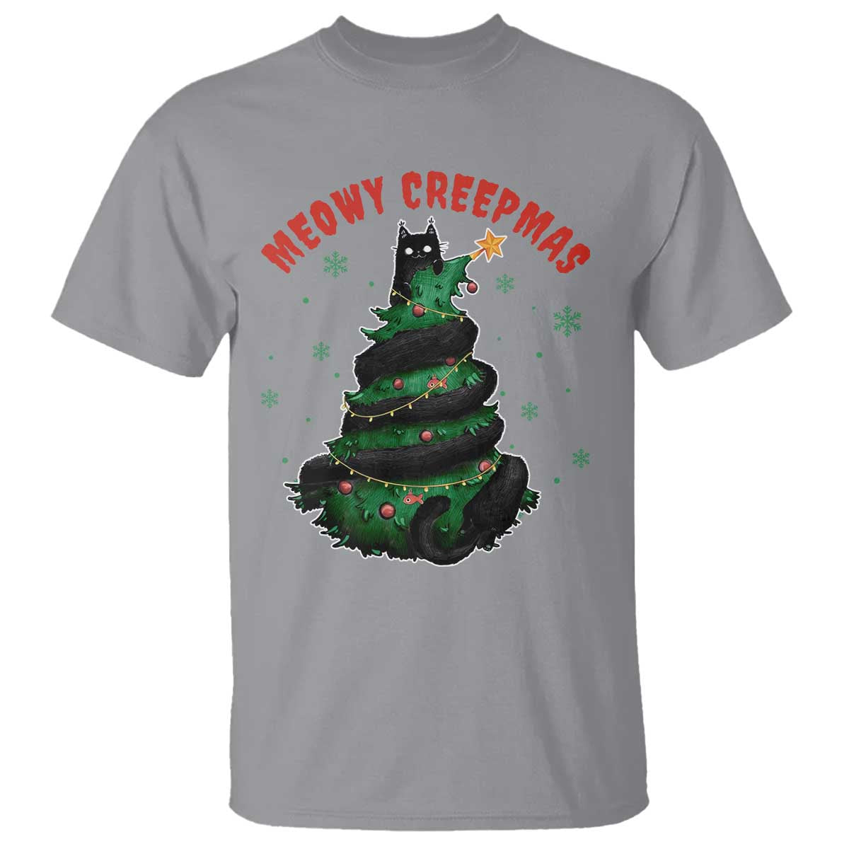 Gothic Xmas T Shirt Meowy Creepmas Cat Christmas Tree - Wonder Print Shop