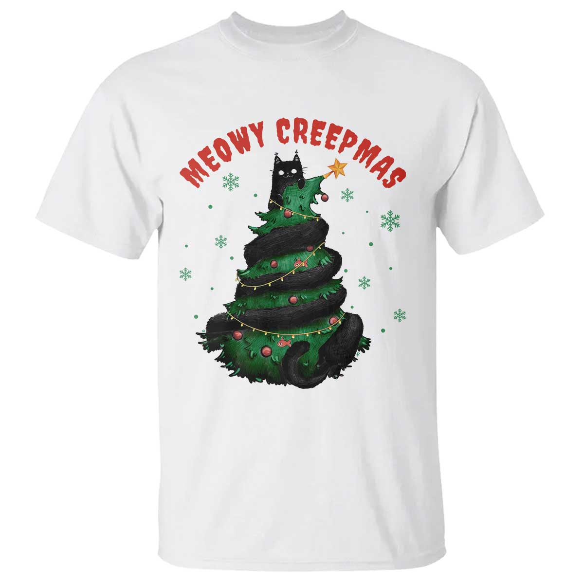 Gothic Xmas T Shirt Meowy Creepmas Cat Christmas Tree - Wonder Print Shop