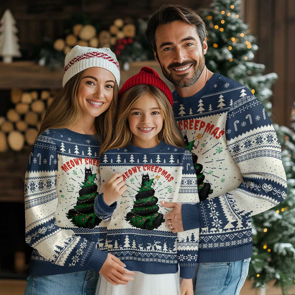 Gothic Xmas Ugly Christmas Sweater Meowy Creepmas Cat Christmas Tree - Wonder Print Shop