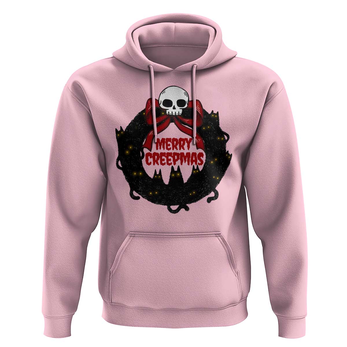Gothic Christmas Hoodie Merry Creepmas Cat Wreath