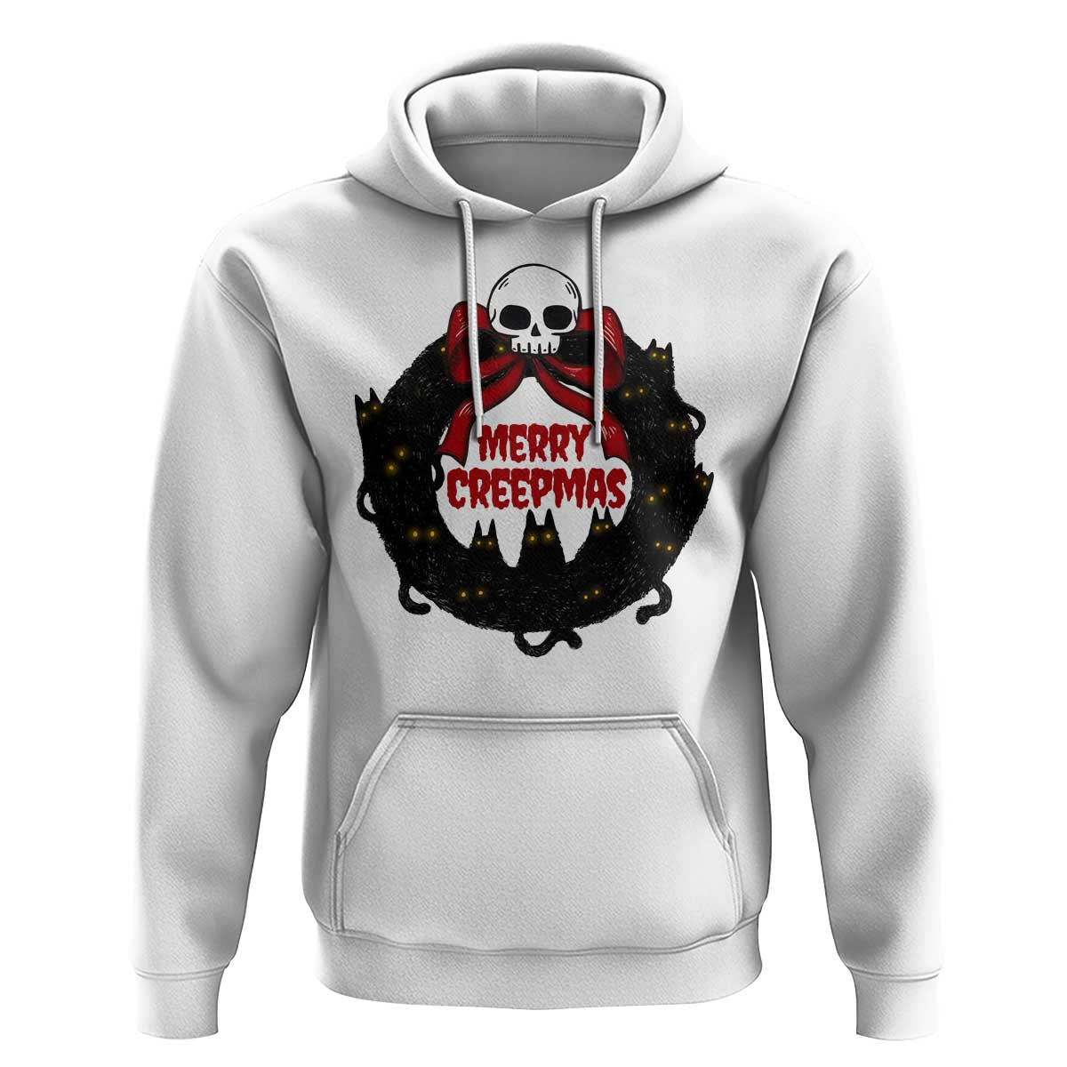 Gothic Christmas Hoodie Merry Creepmas Cat Wreath