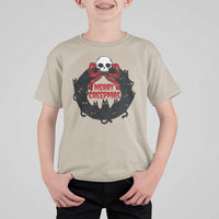 Gothic Christmas T Shirt For Kid Merry Creepmas Cat Wreath - Wonder Print Shop