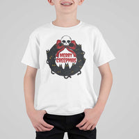 Gothic Christmas T Shirt For Kid Merry Creepmas Cat Wreath - Wonder Print Shop