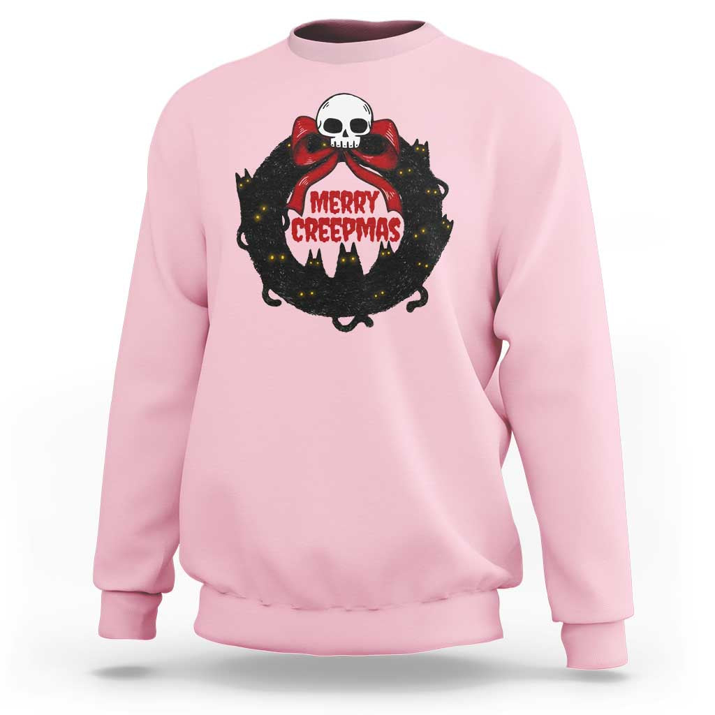 Gothic Christmas Sweatshirt Merry Creepmas Cat Wreath - Wonder Print Shop