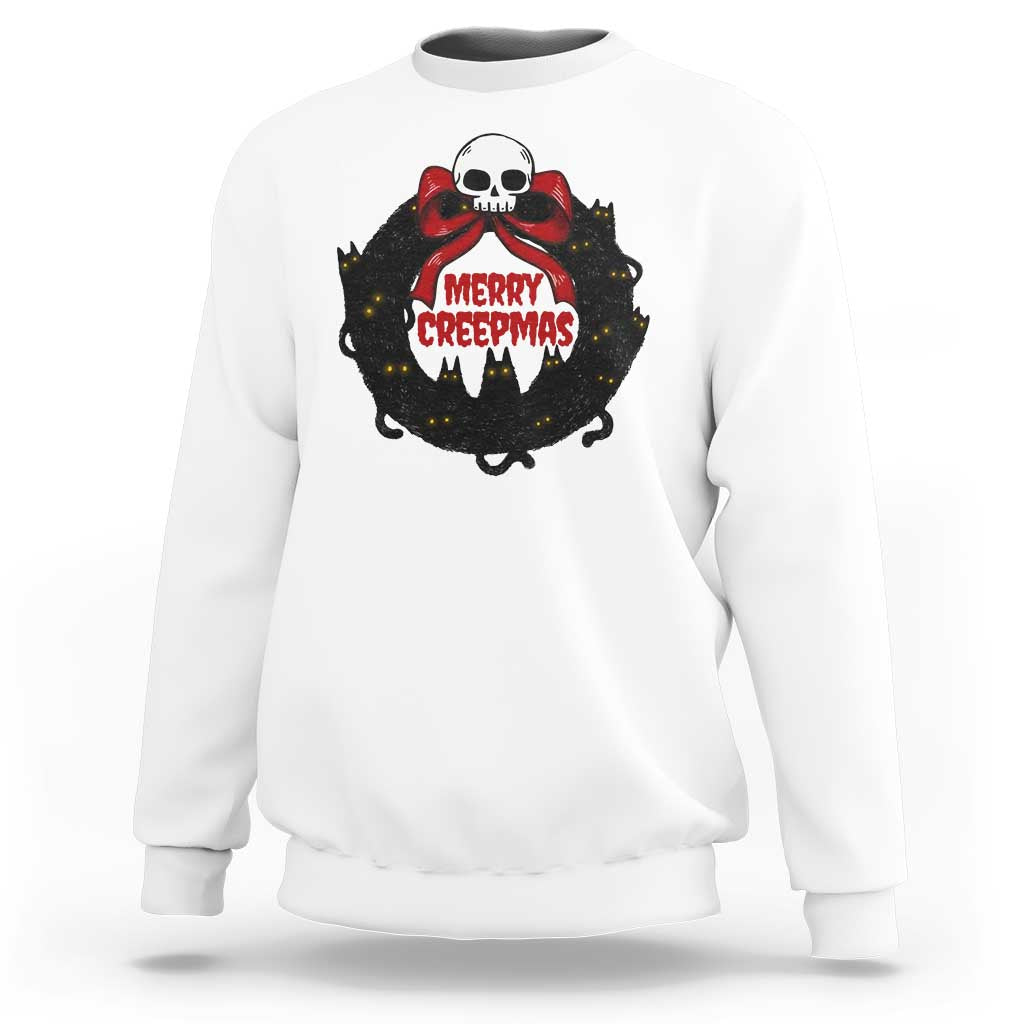 Gothic Christmas Sweatshirt Merry Creepmas Cat Wreath - Wonder Print Shop