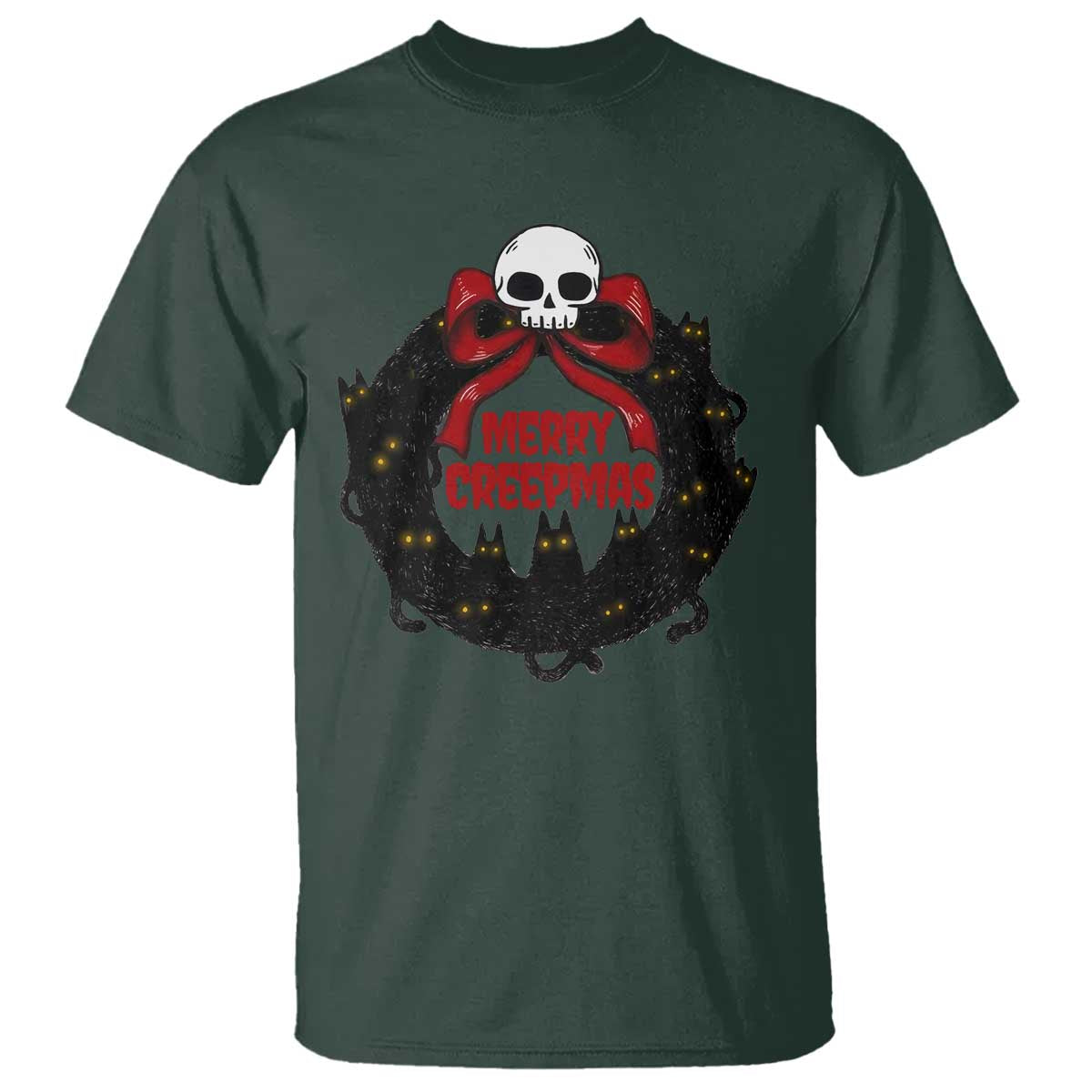 Gothic Christmas T Shirt Merry Creepmas Cat Wreath - Wonder Print Shop