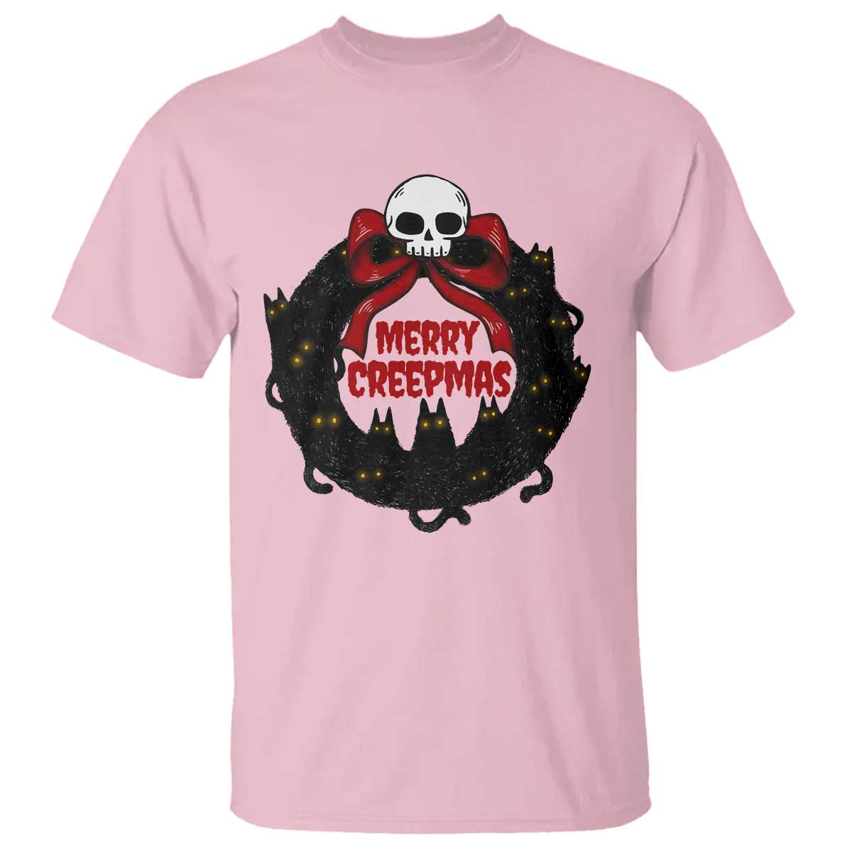 Gothic Christmas T Shirt Merry Creepmas Cat Wreath - Wonder Print Shop