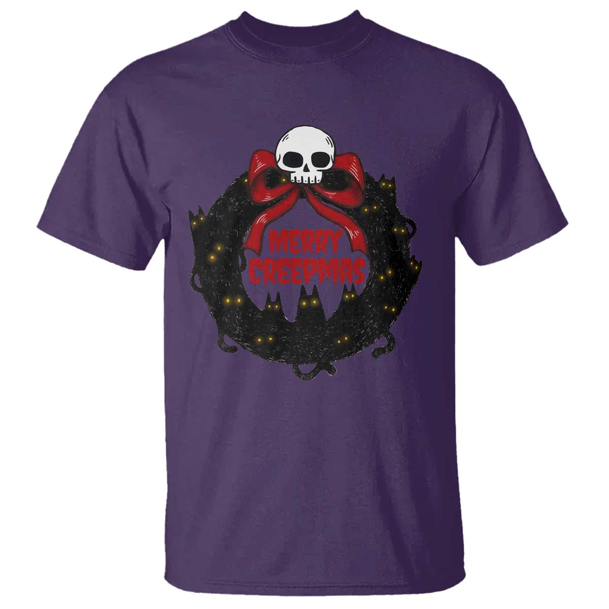 Gothic Christmas T Shirt Merry Creepmas Cat Wreath - Wonder Print Shop