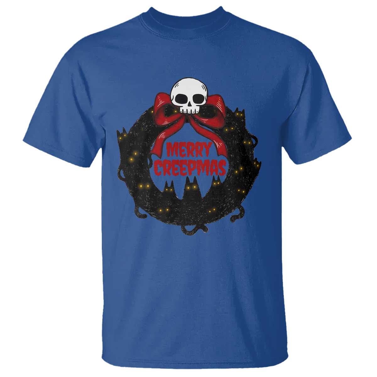 Gothic Christmas T Shirt Merry Creepmas Cat Wreath - Wonder Print Shop