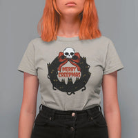 Gothic Christmas T Shirt For Women Merry Creepmas Cat Wreath - Wonder Print Shop