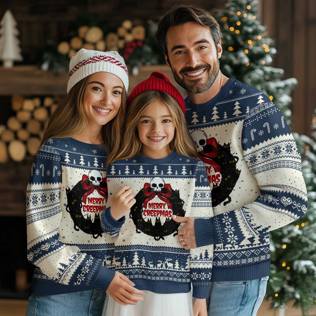 Gothic Xmas Ugly Christmas Sweater Merry Creepmas Cat Wreath - Wonder Print Shop