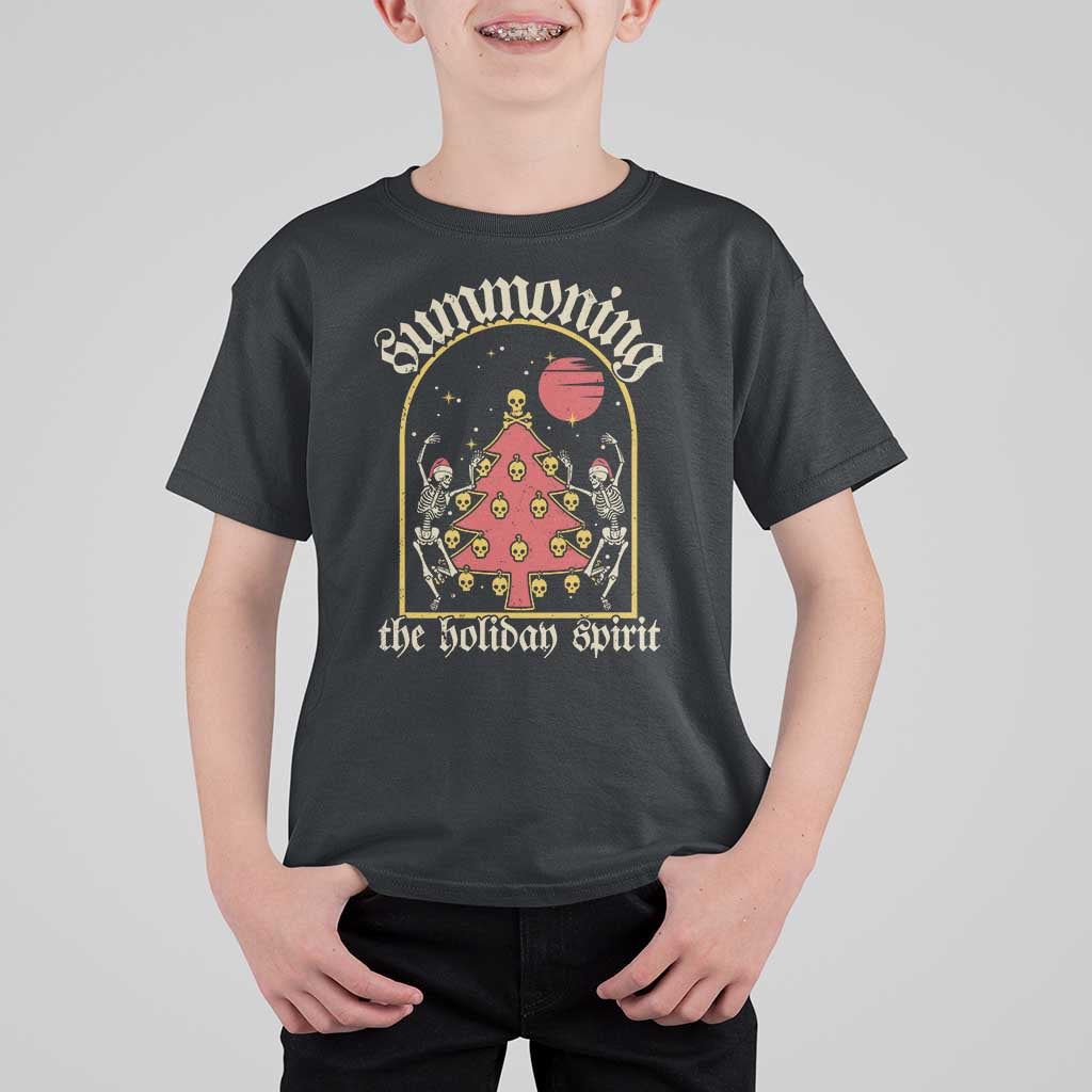 Gothic Xmas T Shirt For Kid Summoning Holiday Spirit Skeleton Christmas Tree - Wonder Print Shop