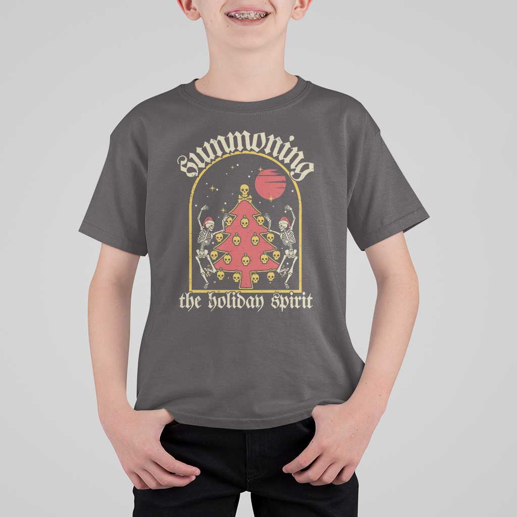 Gothic Xmas T Shirt For Kid Summoning Holiday Spirit Skeleton Christmas Tree - Wonder Print Shop
