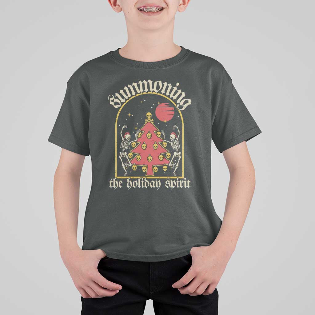Gothic Xmas T Shirt For Kid Summoning Holiday Spirit Skeleton Christmas Tree - Wonder Print Shop