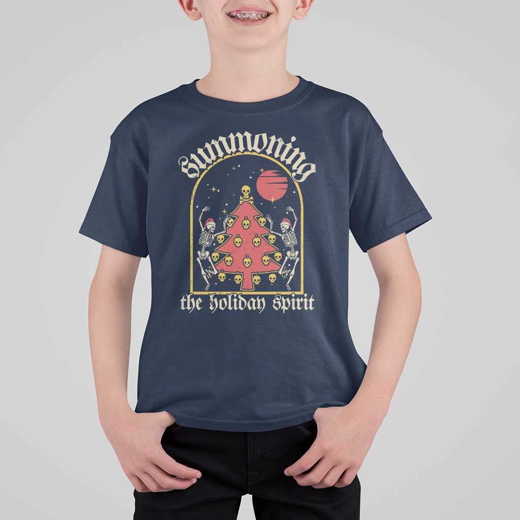 Gothic Xmas T Shirt For Kid Summoning Holiday Spirit Skeleton Christmas Tree - Wonder Print Shop